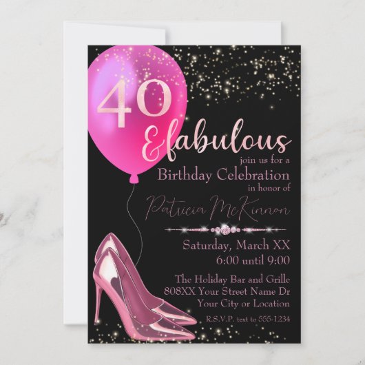 ピンクハイヒールスティレット40th誕生日招待状 招待状 (正面)