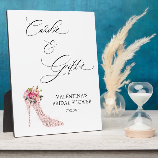 ピンクハイヒールブライダルシャワーカードとギフトサイン フォトプラーク (側面)