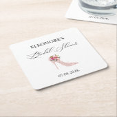 ピンクハイヒールブライダルシャワー スクエアペーパーコースター (アングル)