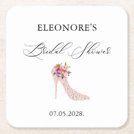 ピンクハイヒールブライダルシャワー スクエアペーパーコースター