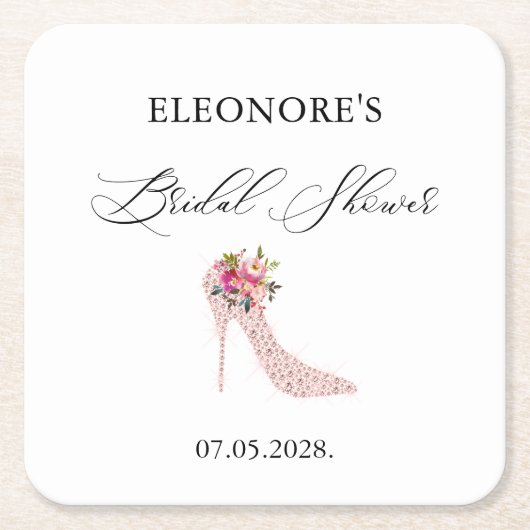 ピンクハイヒールブライダルシャワー スクエアペーパーコースター (正面)