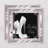 ピンクハイヒール誕生日パーティー 招待状 (正面/裏面)