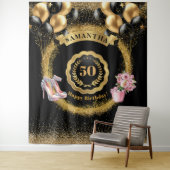 ピンクハイヒール金ゴールドグリッター50誕生日 タペストリー (インサイチュ)