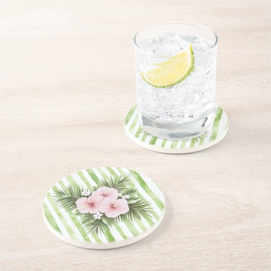 ピンクハイビスカスの花グリーンストライプ コースター (側面)