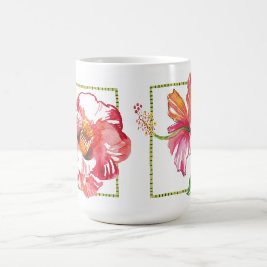 ピンクハイビスカスアンドレッドカメリアガーデンフローララージ コーヒーマグカップ (中央)