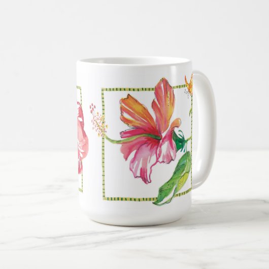 ピンクハイビスカスアンドレッドカメリアガーデンフローララージ コーヒーマグカップ (正面右)