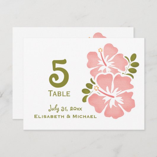 ピンクハイビスカスウェディングレセプションテーブル番号カード ポストカード (正面/裏面)
