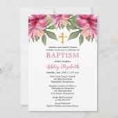 ピンクハイビスカストロピカルウォーター色フローラバプテスマ 招待状 (正面)