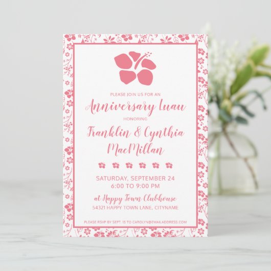 ピンクハイビスカストロピカルフラワーズアニバーサリールアウ（ハワイ式宴会） 招待状 (スタンド正面)