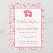 ピンクハイビスカストロピカルフラワーズ誕生日 招待状 (正面/裏面)
