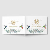ピンクハイビスカスハミングバード金ゴールドスウィート16誕生日 ゲストブック (全面)