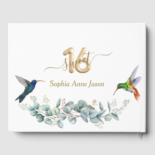 ピンクハイビスカスハミングバード金ゴールドスウィート16誕生日 ゲストブック (裏面)