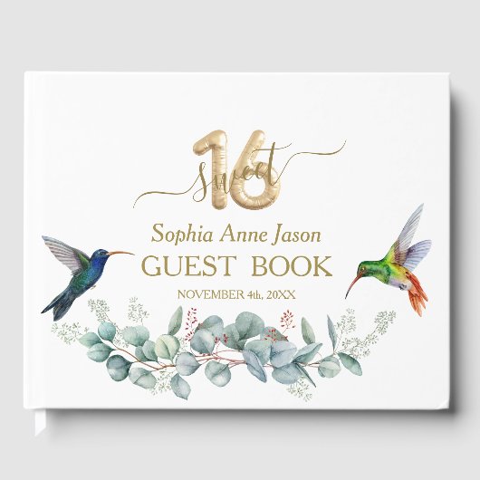 ピンクハイビスカスハミングバード金ゴールドスウィート16誕生日 ゲストブック (正面)