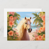 ピンクハイビスカスビーチパロミノウホースハガキ ポストカード (正面/裏面)
