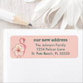 ピンクハイビスカスフラミンゴニューホーム差出人住所 ラベル (インサイチュ)