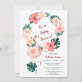 ピンクハイビスカスフラミンゴベビーシャワー招待状 招待状 (正面)