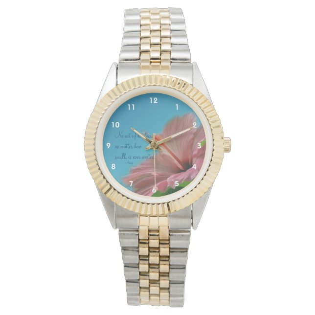 ピンクハイビスカスフラワーアジェンシー感動的引用文 腕時計 (正面)