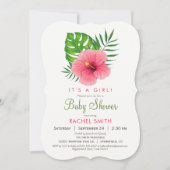 ピンクハイビスカスフラワーガールベビーシャワー招待状 招待状 (正面)