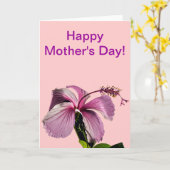 ピンクハイビスカスフラワーサイドビューマザーズデイカード カード (黄色い花)