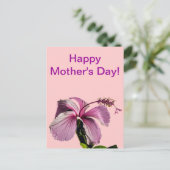 ピンクハイビスカスフラワーサイドビューマザーズデイ ポストカード (スタンド正面)