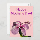 ピンクハイビスカスフラワーサイドビューマザーズデイ ポストカード (正面/裏面)