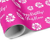 ピンクハイビスカスフラワーデザインカスタム誕生日 ラッピングペーパー (ロールコーナー)