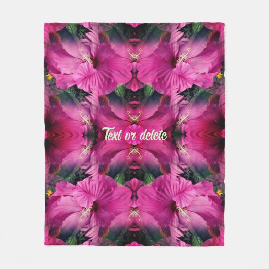 ピンクハイビスカスフラワーパーソナライズされた抽象芸術 フリースブランケット (正面)