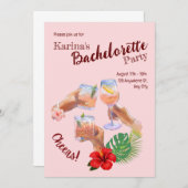 ピンクハイビスカスフラワーパ離れームビーチパーティー 招待状 (正面/裏面)