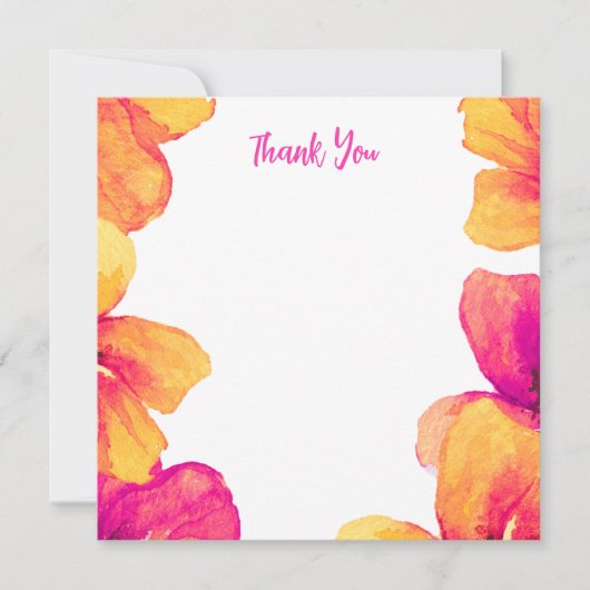 ピンクハイビスカスフラワーブライダルシャワー招待状 サンキューカード (正面)