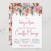 ピンクハイビスカスフラワーベビーイン開花ベビーシャワー 招待状 (正面/裏面)