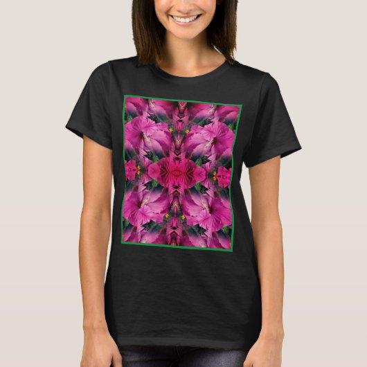 ピンクハイビスカスフラワー抽象芸術 Tシャツ (正面)
