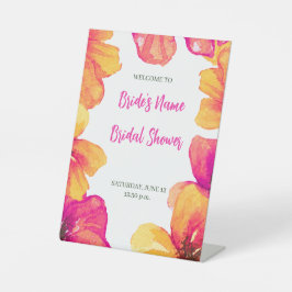 ピンクハイビスカスフローラブライダルシャワー招待 台座サイン