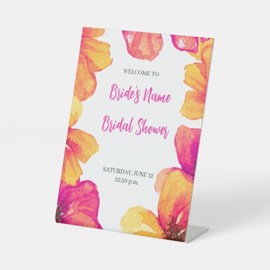 ピンクハイビスカスフローラブライダルシャワー招待 台座サイン (正面)