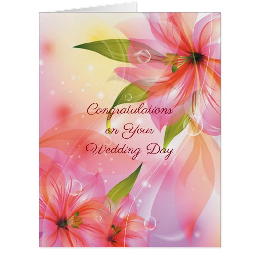 ピンクハイビスカス結婚フローラカップルおめでとうカード (正面)