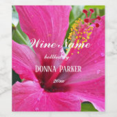ピンクハイビスカス開花パーソナライズされたフローラ ワインラベル (シングルラベル)