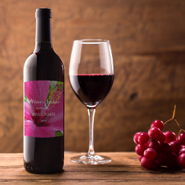 ピンクハイビスカス開花パーソナライズされたフローラ ワインラベル