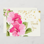 ピンクハイビスカス、ゴールデン紙吹雪ありがとう ポストカード (正面/裏面)
