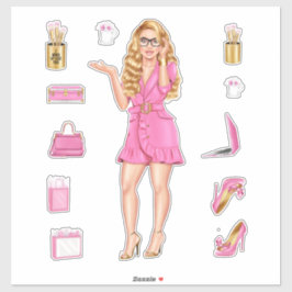 ピンクハイファッションブロンド女性プランナーデカール シール