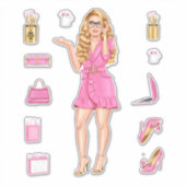 ピンクハイファッションブロンド女性プランナーデカール シール (正面)