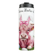 ピンクハイランドカウイースター – 春フローラと卵 タンブラー (正面)