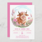 ピンクハイランドカウファーミヤード魔法誕生日 招待状 (正面/裏面)