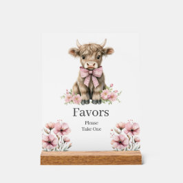 ピンクハイランド牛の誕生日ウィズサイン アクリルサイン