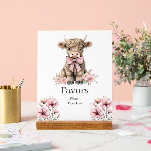 ピンクハイランド牛の誕生日ウィズサイン アクリルサイン (ウェディング)