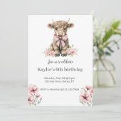 ピンクハイランド牛の誕生日パーティーへの招待 招待状 (スタンド正面)