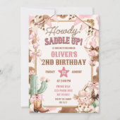 ピンクハウディカウガールバースデー招待状 招待状 (正面)