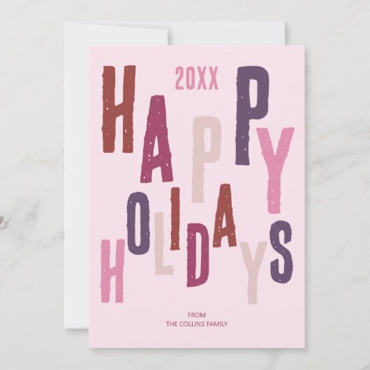 ピンクハカラフルッモダンプホリデーズクリスマス シーズンカード (正面)