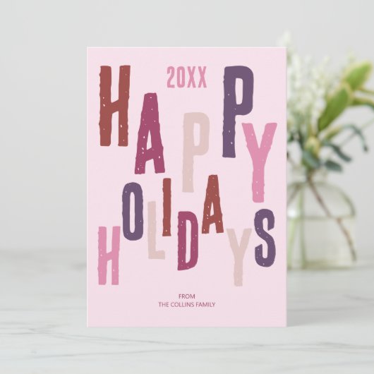 ピンクハカラフルッモダンプホリデーズクリスマス シーズンカード (スタンド正面)