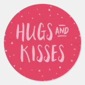 ピンクハグとキス |ハート |バレンタインデー ラウンドシール (正面)