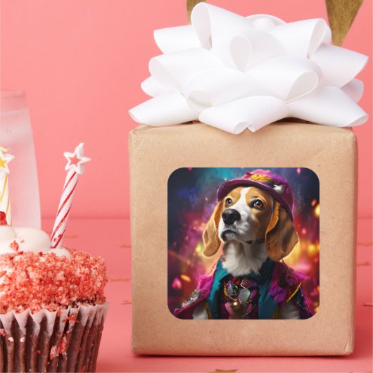 ピンクハットにビーグル スクエアシール (パーティー)