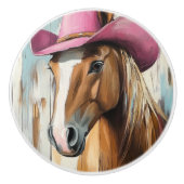 ピンクハットセラミックノブ付き女性のカーボーイ馬 セラミックノブ (正面)